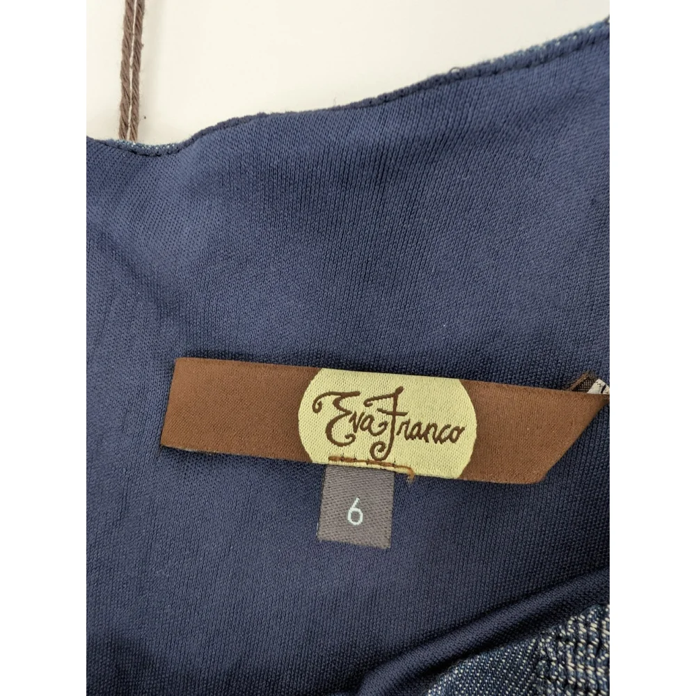 Anthropologie Eva Franco Midi Dress Mixed Media Denim Silk Sz 4 6 Geometric - Picture 8 of 12